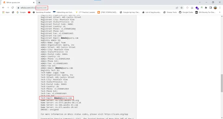 PerformingÂ whoislookupÂ on target domain