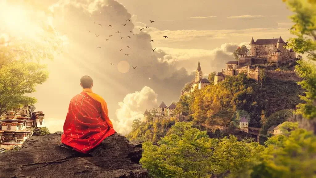 An Relax monk doing meditation with no thought