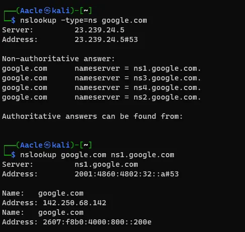 nslookup to find and verify name server